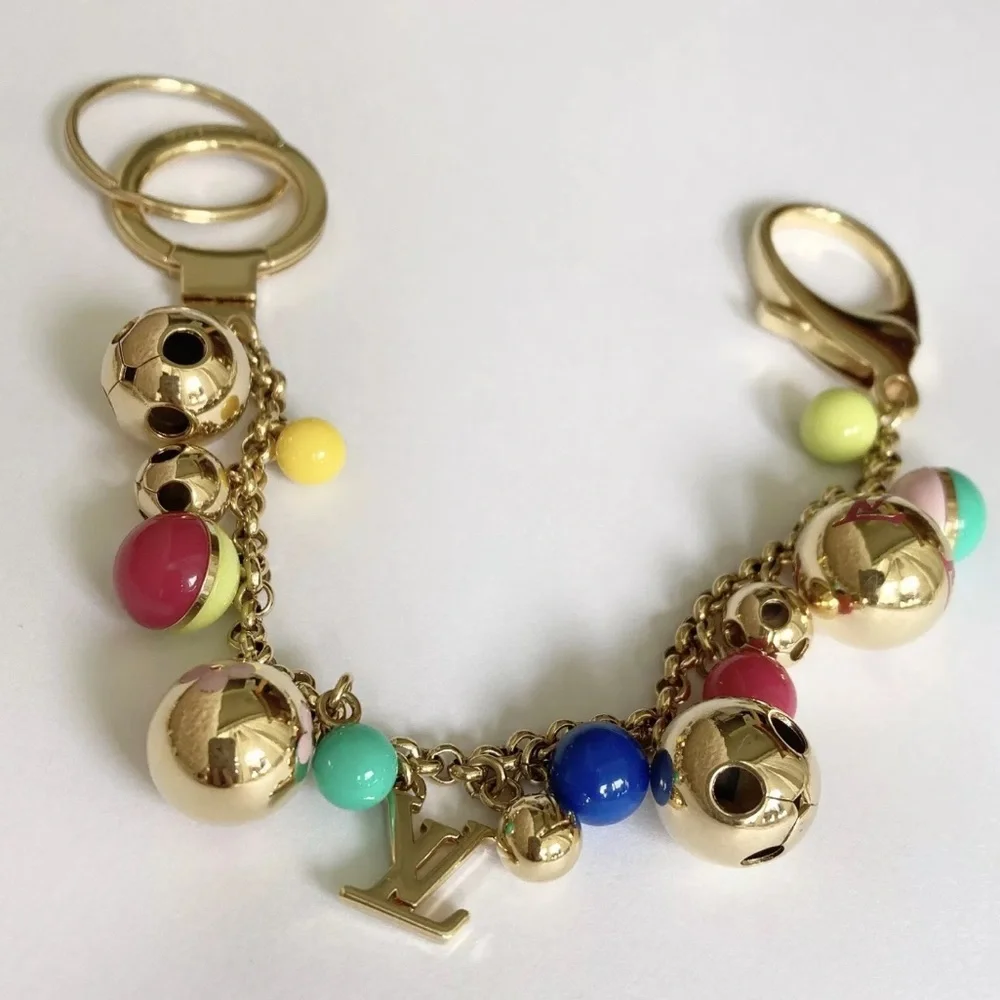 LOUIS VUITTON RARE Grelots Multicolor Gold Bag Charm Keychain Key Ring - Picture 3 of 11